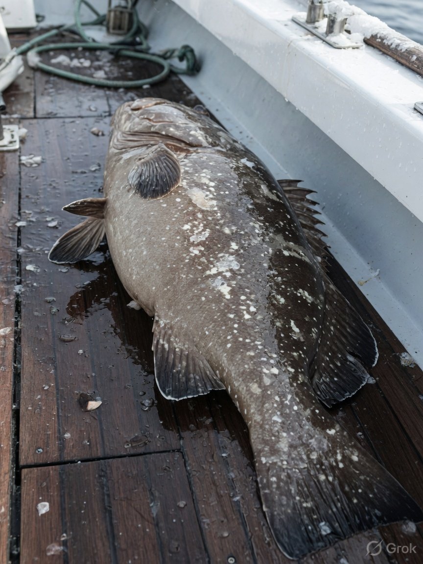 Snowy grouper caught while deep dropping