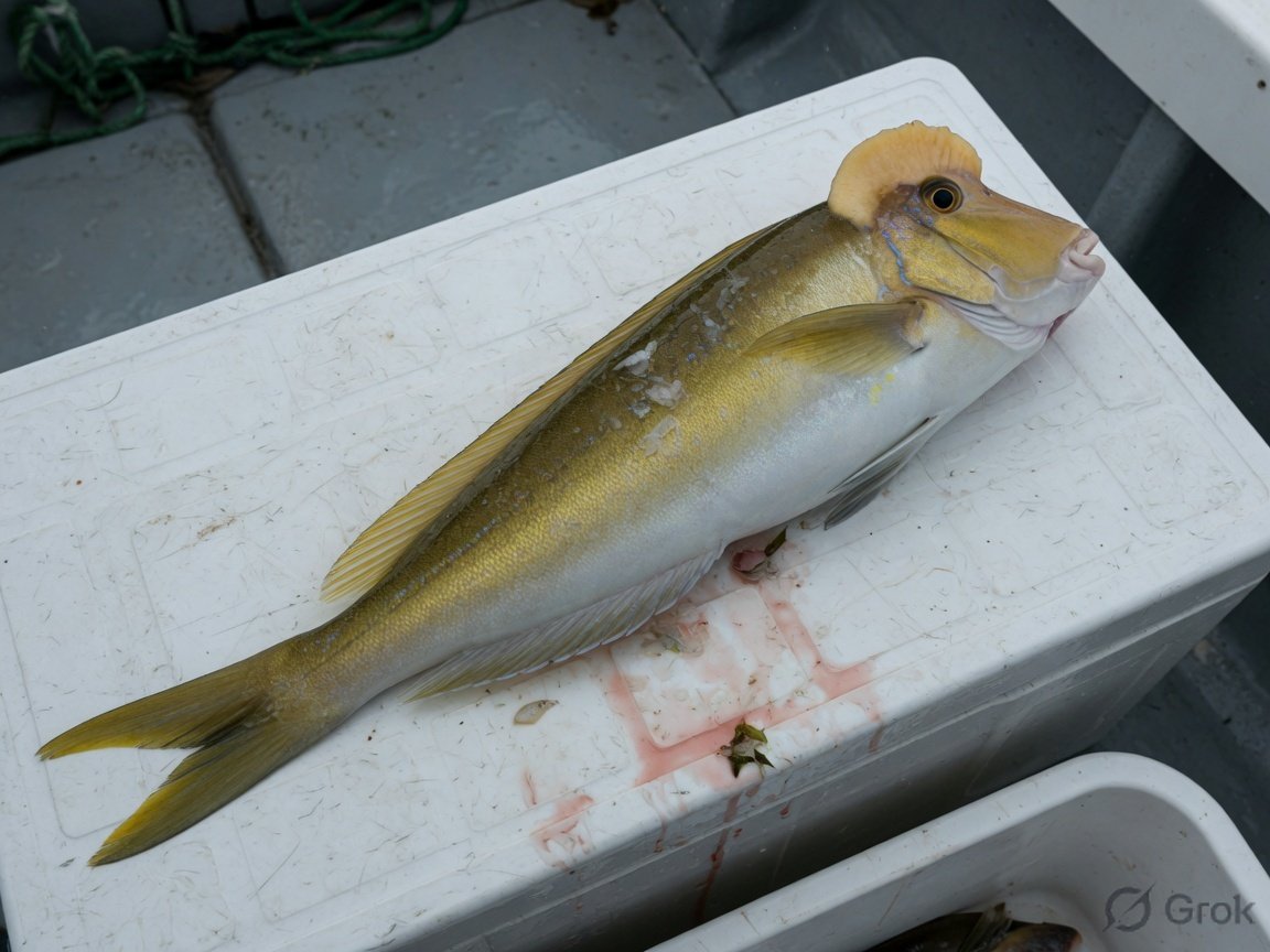 Golden tilefish on a boat after deep drop fishing