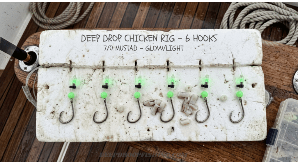 chicken rig with circle hooks and deep drop fishing lights